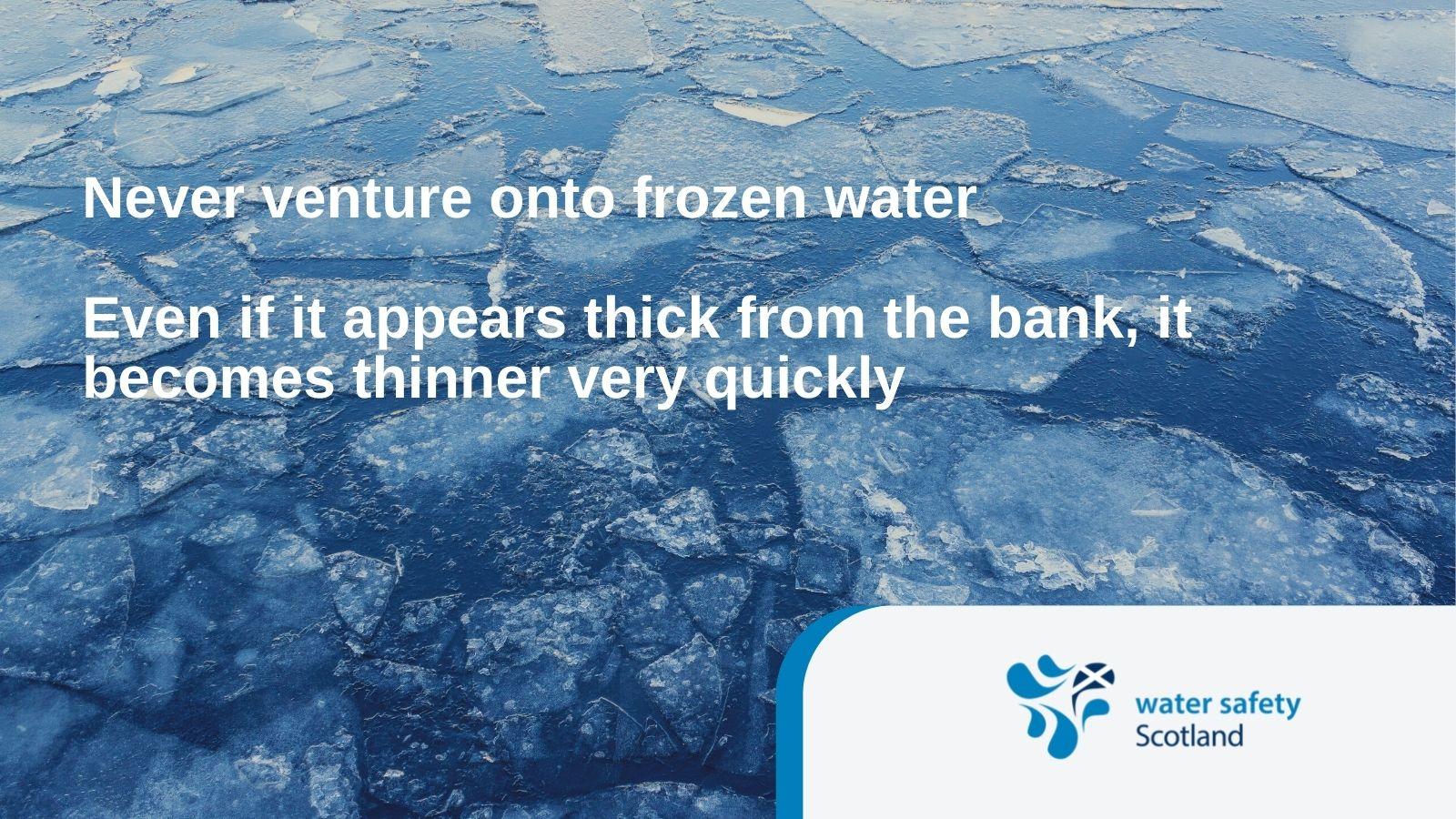 Warning about venturing onto ice, with icy background