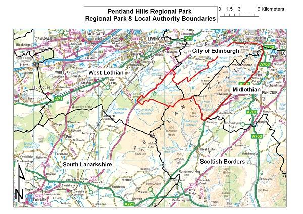 Map of local authority boundaries in the Pentland Hills Regional Park